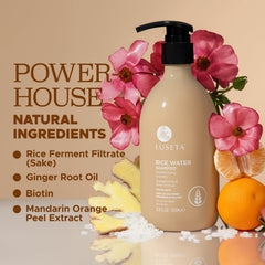 L LUSETA Rice Water Shampoo ginger oil drop suggests balanced, revitalizing hydration