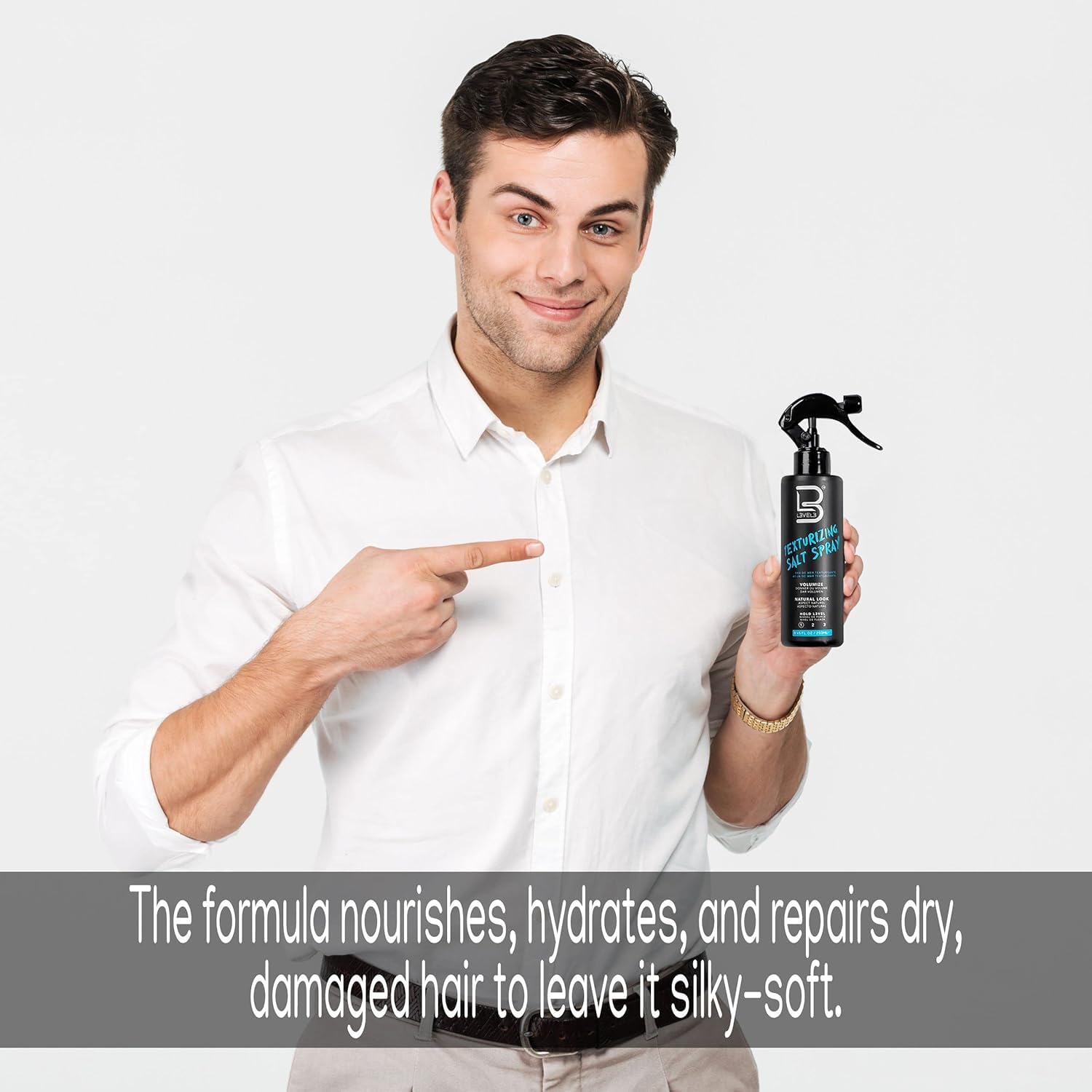 L3 being applied to damp hair to create beachy waves and natural volume