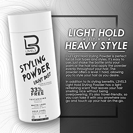 L3 Level 3 easy-apply powder demonstrating sprinkle-and-apply action for quick styling
