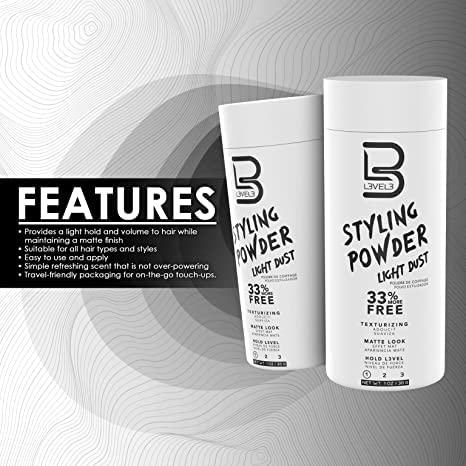 L3 Level 3 instant volume-boost powder shown transforming fine hair