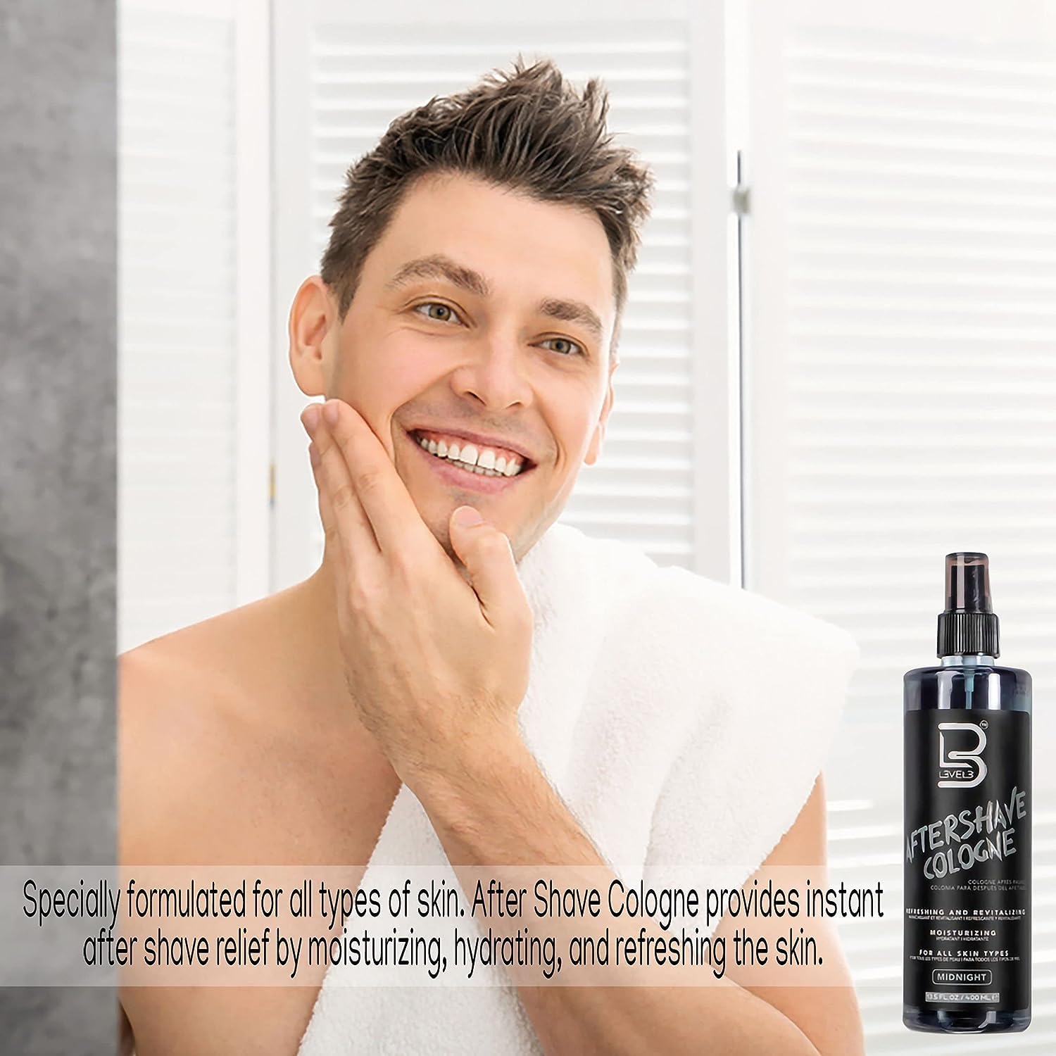 L3 Level 3 after shave spray fragrance notes photo highlights bergamot and lavender scent.