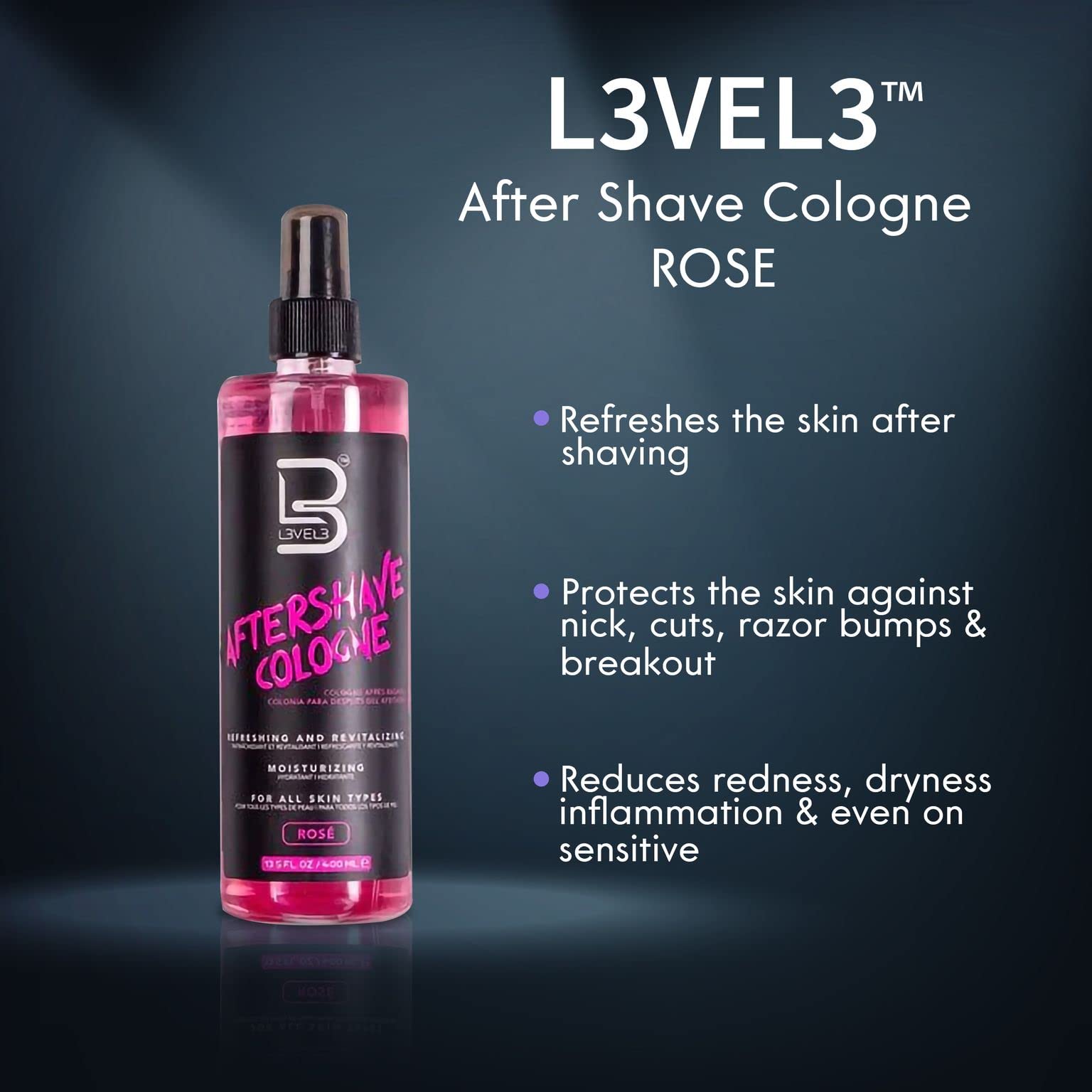 L3 Level 3 aftershave spray application on the face for refreshing feel