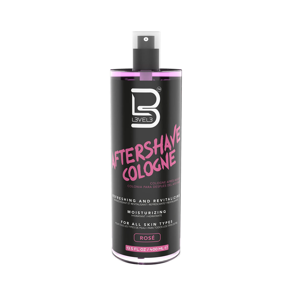 L3 Level 3 aftershave bottle; softens skin with aloe vera and peppermint