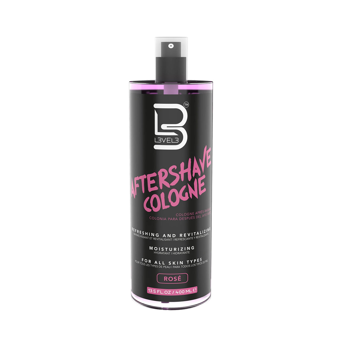 L3 Level 3 aftershave bottle; softens skin with aloe vera and peppermint