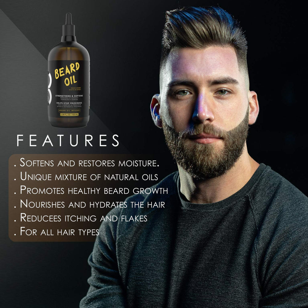 L3 Level 3 Beard Oil application on beard reduces frizz and adds natural fragrance