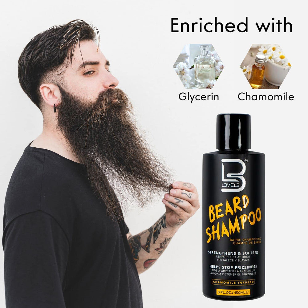 L3 Level 3 Beard Shampoo in shower for daily grooming routine