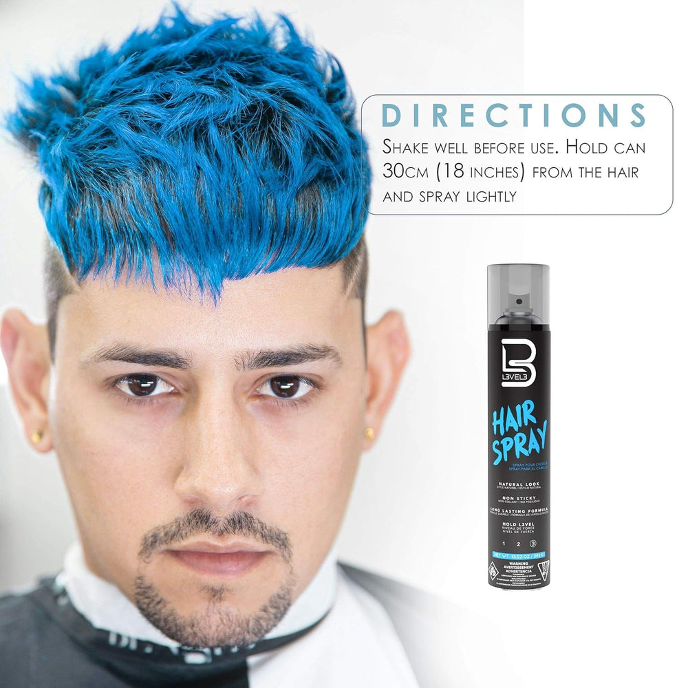 L3 Level 3 Hair Spray bottle top reveals secure spray mechanism for controlled application