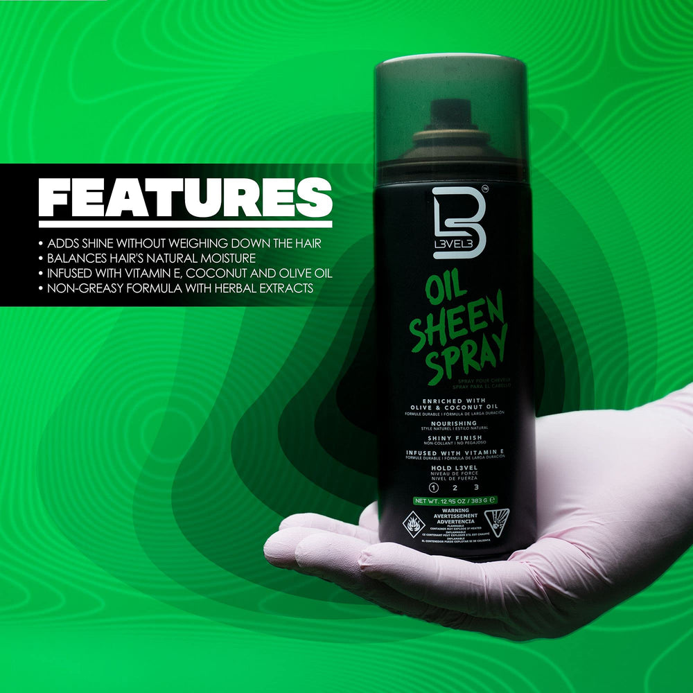 L3 Level 3 Oil Sheen Spray creates a lightweight, frizz-controlled shine.