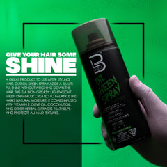 L3 Level 3 Oil Sheen Spray applied to hair for a glossy finish after styling.