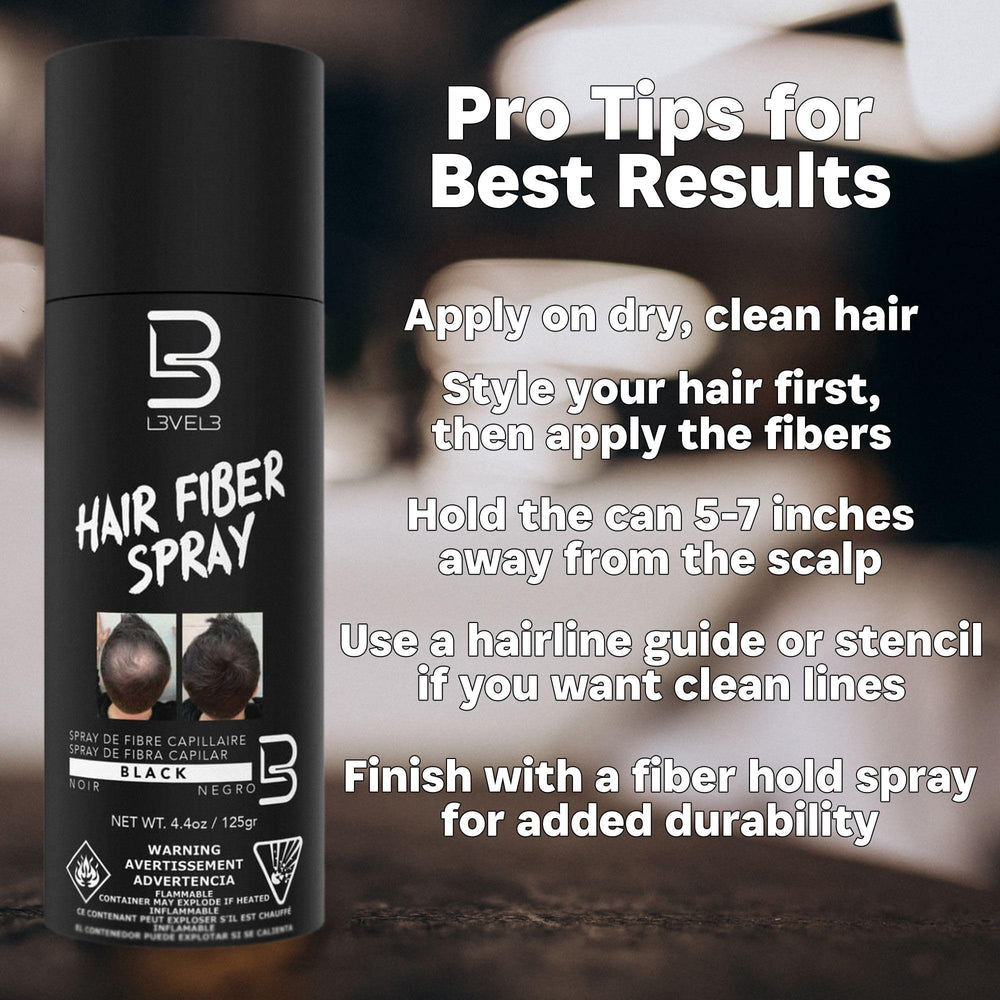 L3 Level 3 Black Hair Fiber Spray close-up fibers blending for natural look