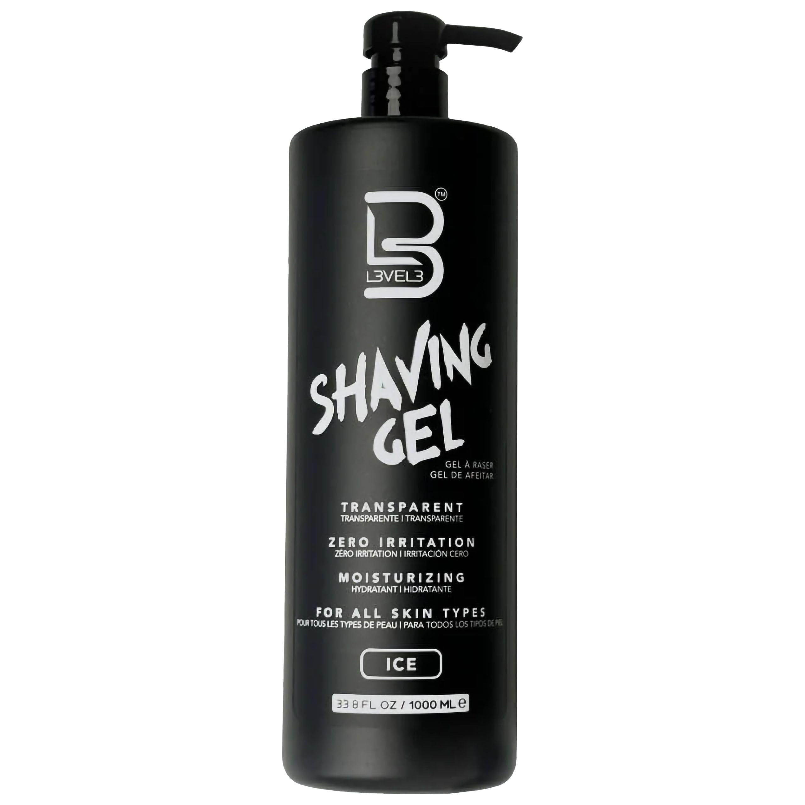 L3 Level 3 Gel bottle shows transparent ice formula for precise shaving.