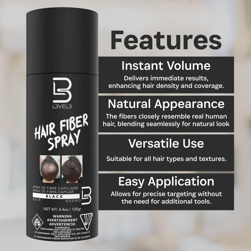 L3 Level 3 Black Hair Fiber Spray compact packaging on shelf