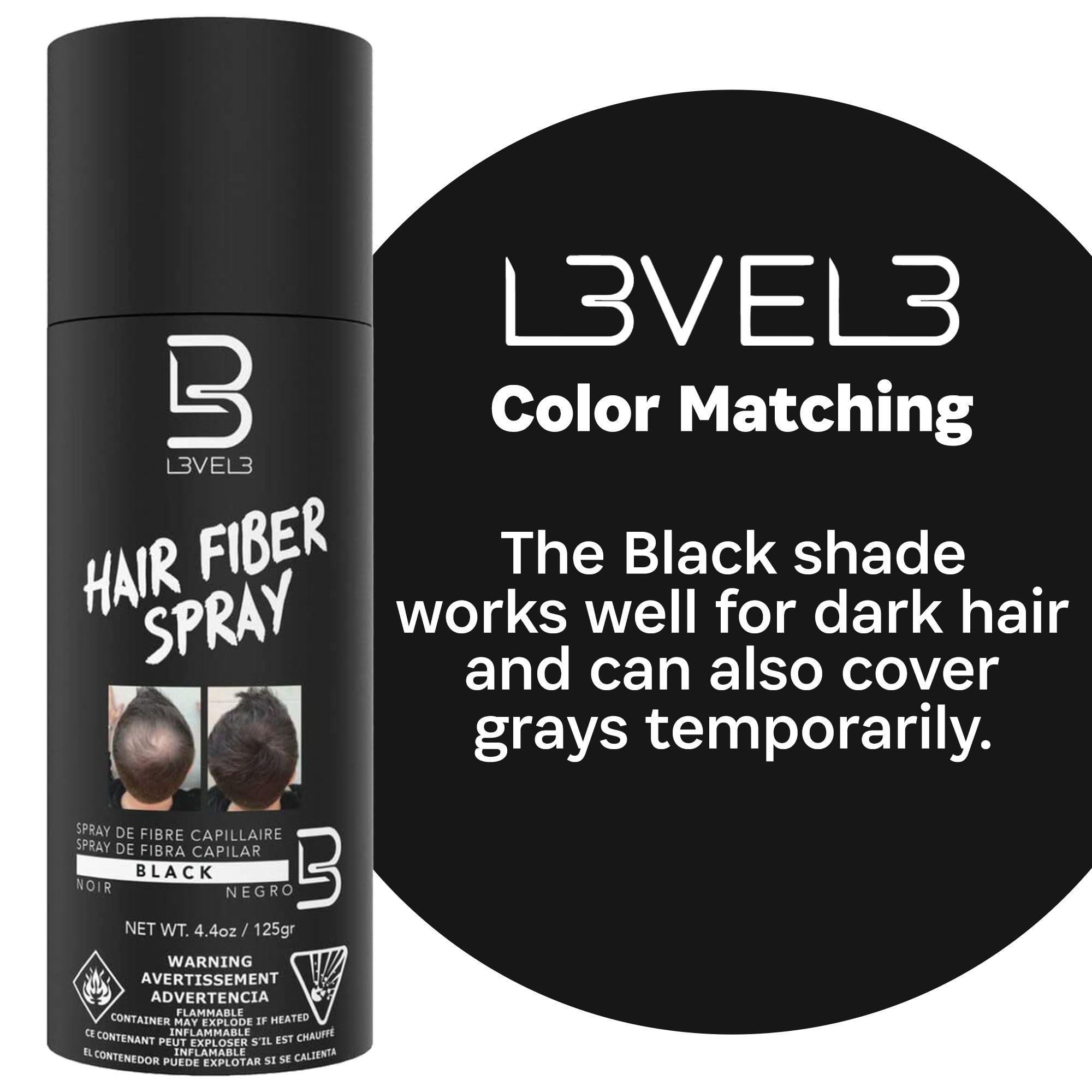 L3 Level 3 Black Hair Fiber Spray spray nozzle dispersion in action