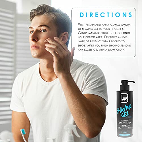 L3 Shaving Gel Ice bottle label closeup highlights non-irritating ingredients.