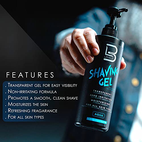 L3 Shaving Gel Ice transparent gel applied to the face enables clear visibility during shave.