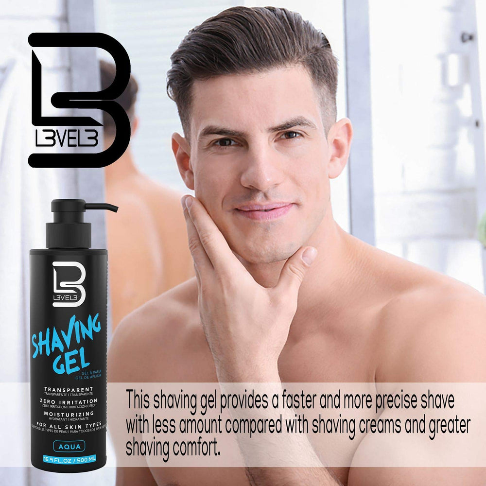 L3 Shaving Gel features refreshing aqua fragrance during routine