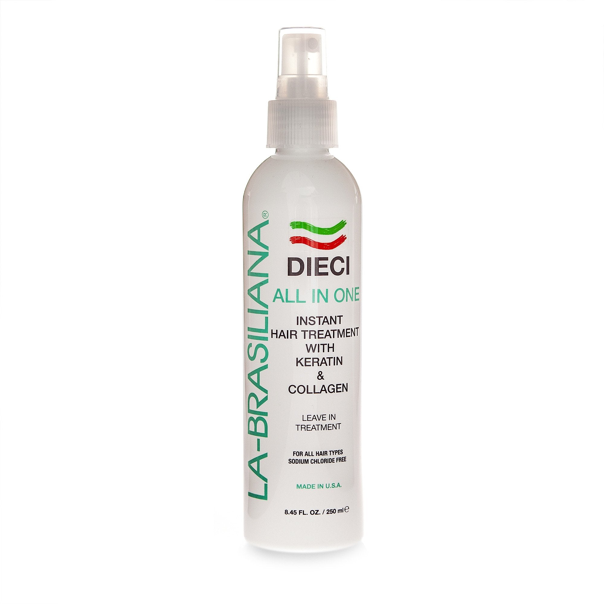 La-Brasiliana Dieci bottle application delivers smoother, shinier hair.