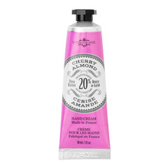 La Chatelaine Cherry Almond hand cream travel-size packaging ready for on-the-go moisture