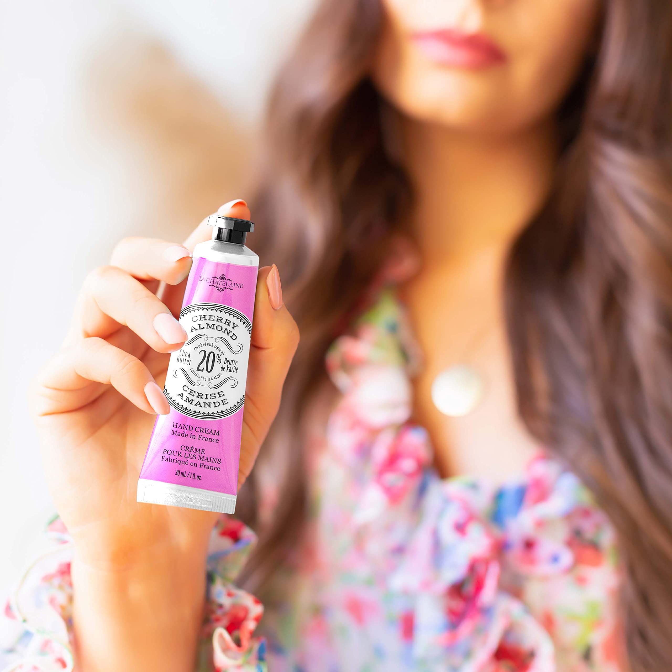 La Chatelaine Cherry Almond shea butter argan oil ingredients closeup for nourishment