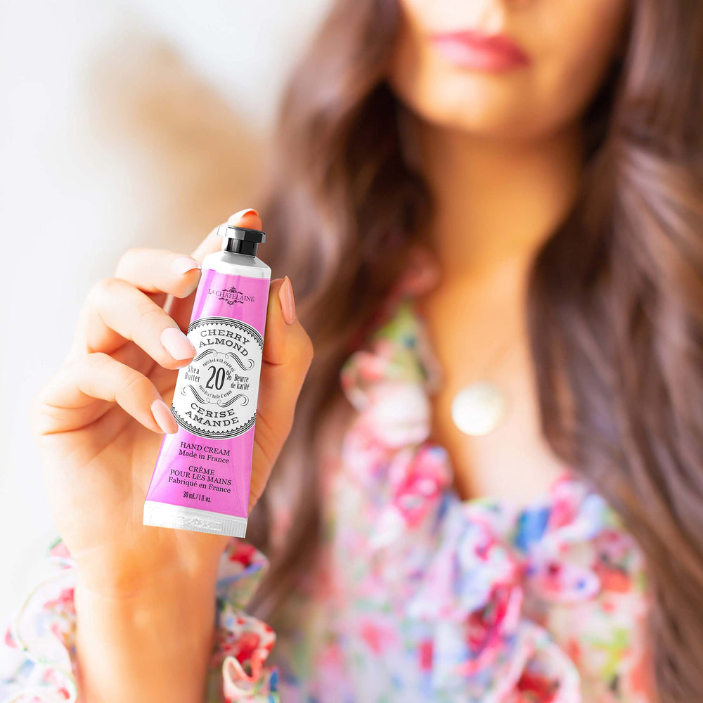 La Chatelaine Cherry Almond shea butter argan oil ingredients closeup for nourishment