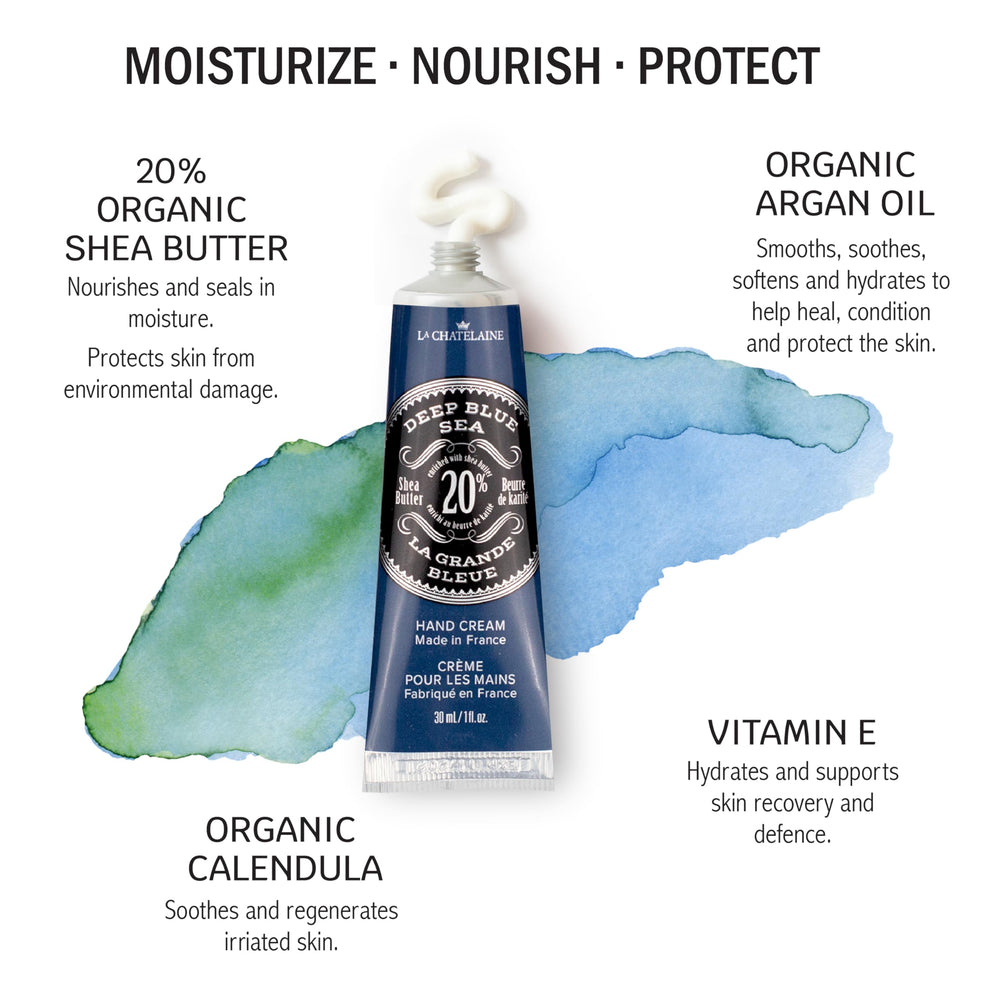 La Chatelaine hand cream travel-size tubes display, portable moisture for busy days.