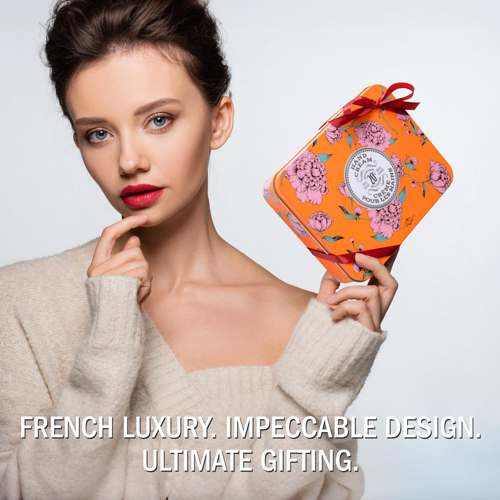La Chatelaine hand cream trio orange blossom scent highlighting soft, hydrated hands.