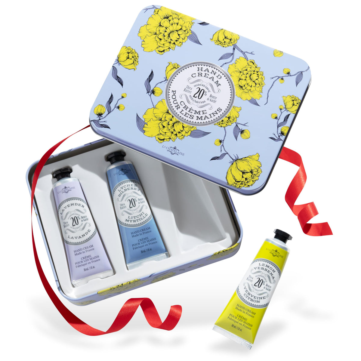 La Chatelaine hand cream trio tin for luxurious daily hydration.