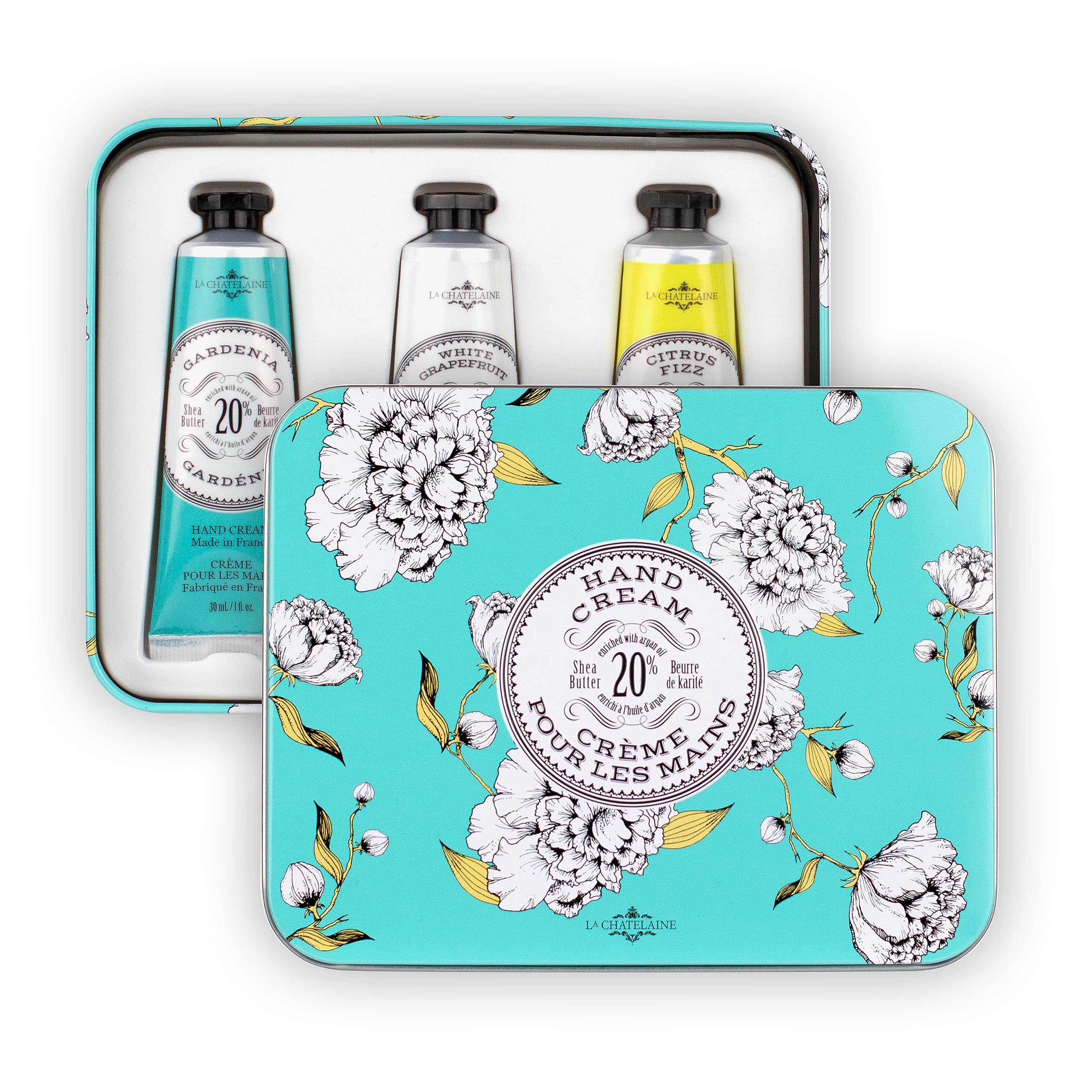 La Chatelaine hand cream trio travel-tin on-hand, on-the-go care