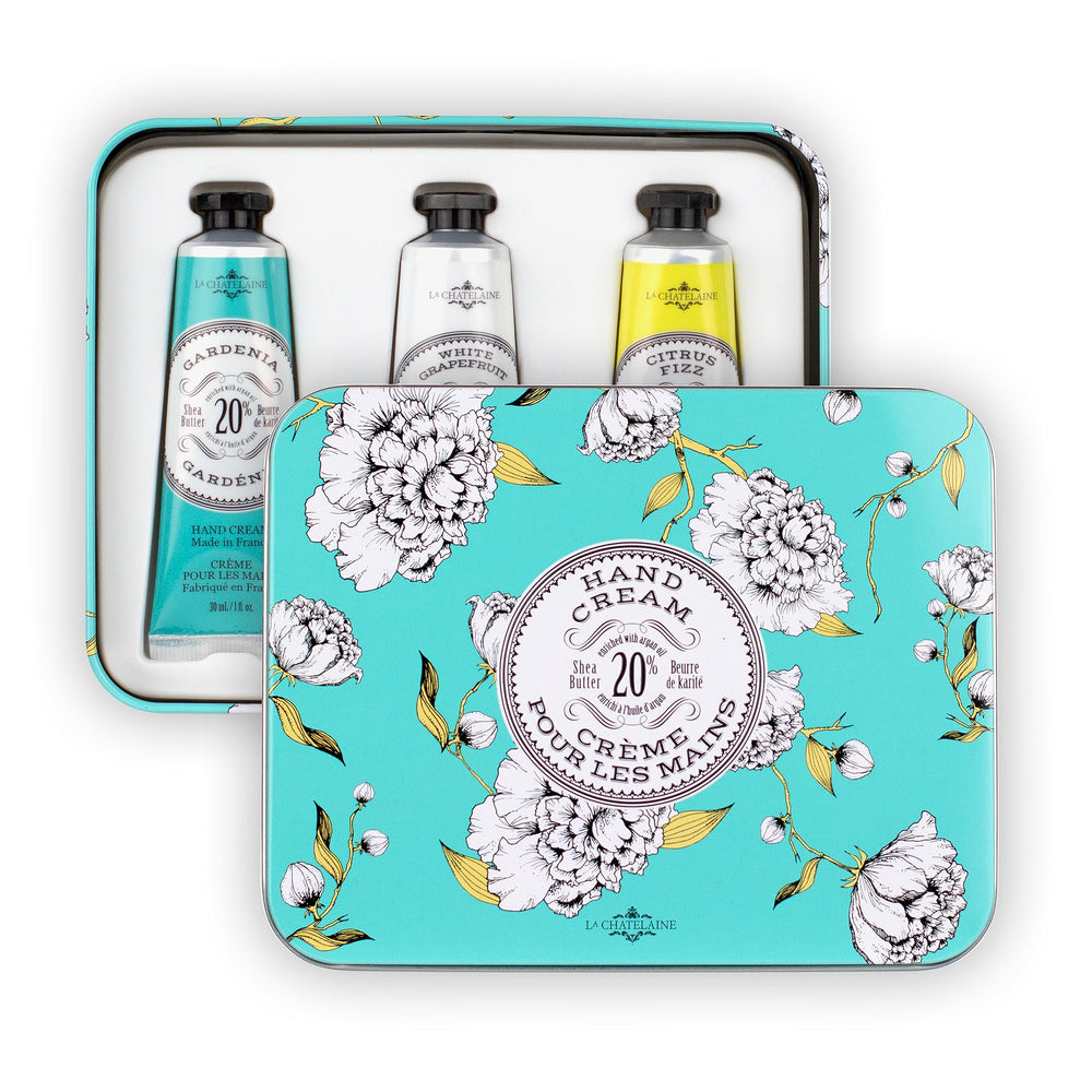 La Chatelaine hand cream trio travel-tin on-hand, on-the-go care