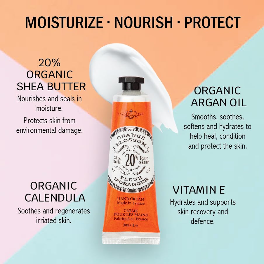 La Chatelaine ingredients shea-argan close-up indicates plant-based care.