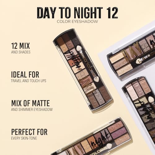 L.A. COLORS Day to Night palette open display shows 12 shades for versatile day-to-night looks