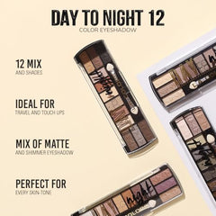 L.A. COLORS Day to Night palette open display shows 12 shades for versatile day-to-night looks