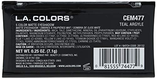 L.A. COLORS Teal Argyle palette closeup shows velvety matte texture for smooth coverage.