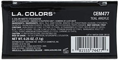 L.A. COLORS Teal Argyle palette closeup shows velvety matte texture for smooth coverage.