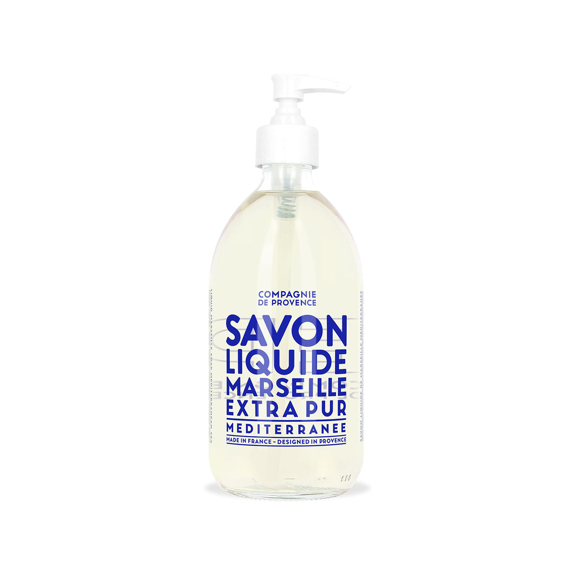 La Compagnie de Provence Savon de Marseille extra pure bottle on sink for daily washing.