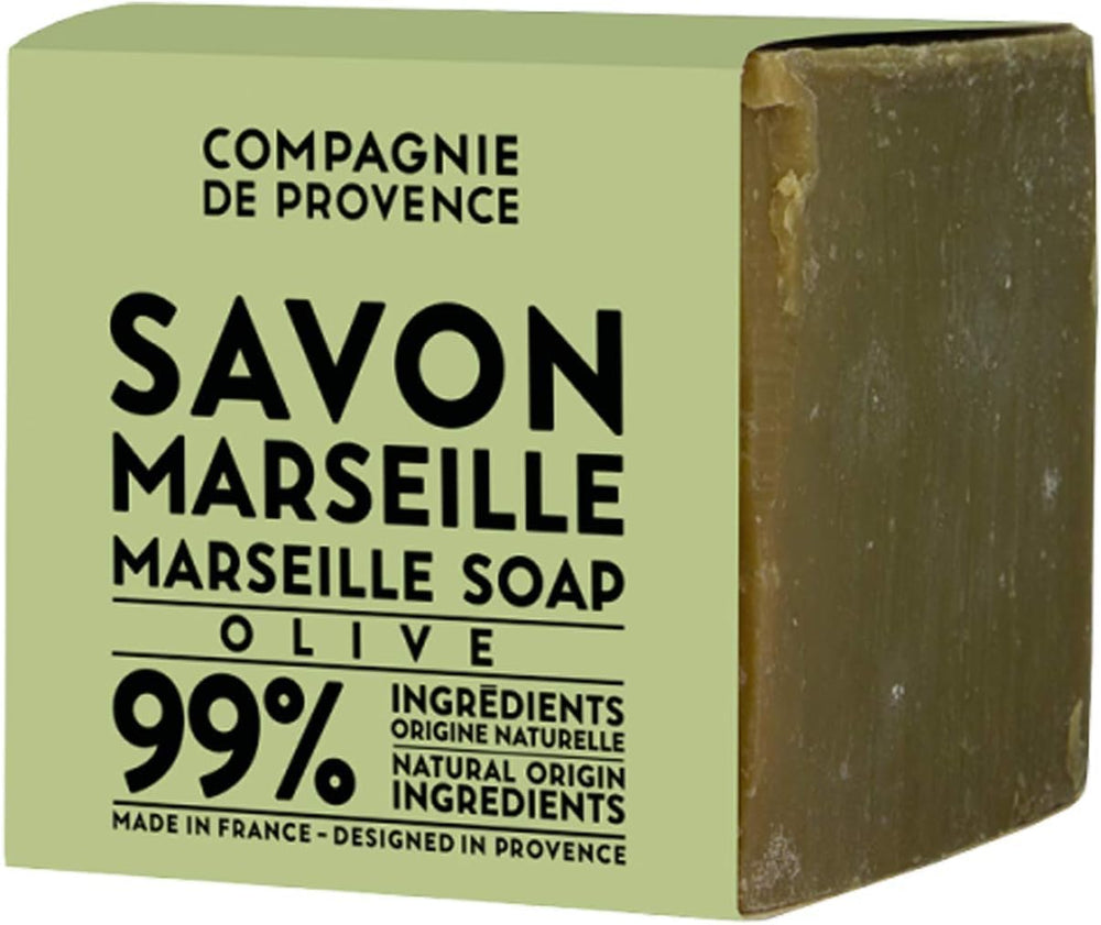 La Compagnie de Provence Savon Marseille Olive Soap Cube 400g close-up texture reveals pure olive oil richness.