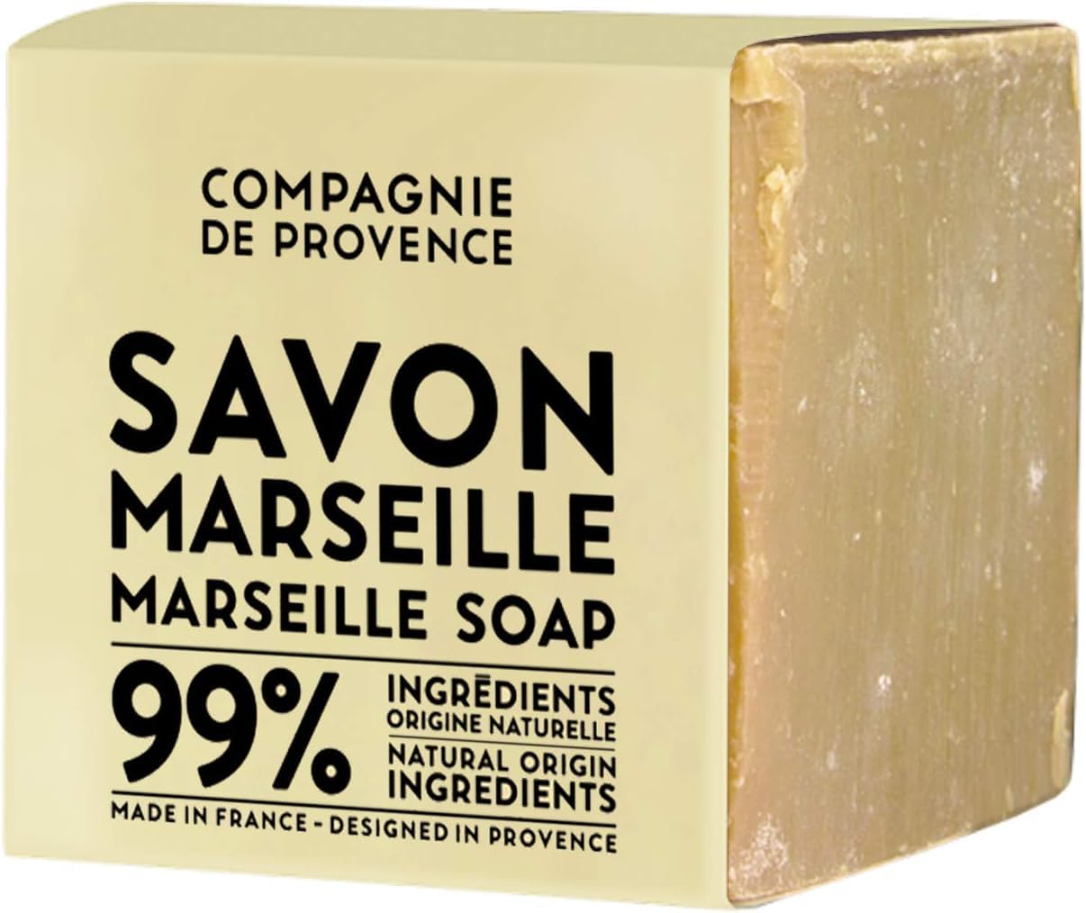 La Compagnie de Provence Savon Marseille Palm Soap Cube packaging highlights eco-friendly, plastic-free presentation.
