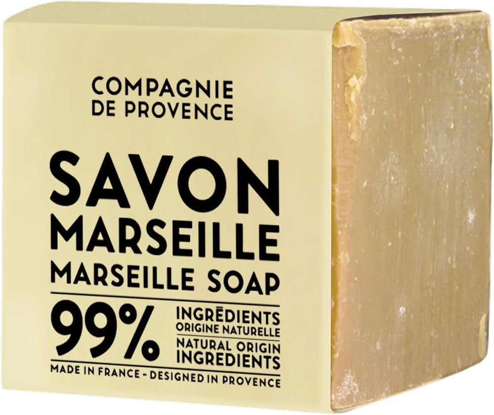 La Compagnie de Provence Savon Marseille Palm Soap Cube packaging highlights eco-friendly, plastic-free presentation.