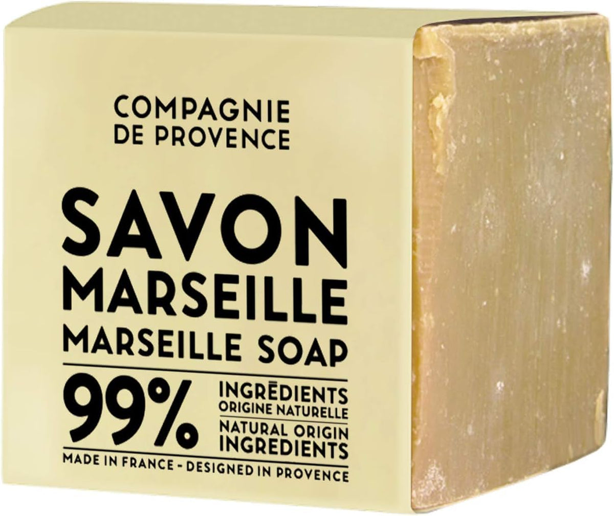 La Compagnie de Provence Savon Marseille Palm Soap Cube packaging highlights eco-friendly, plastic-free presentation.