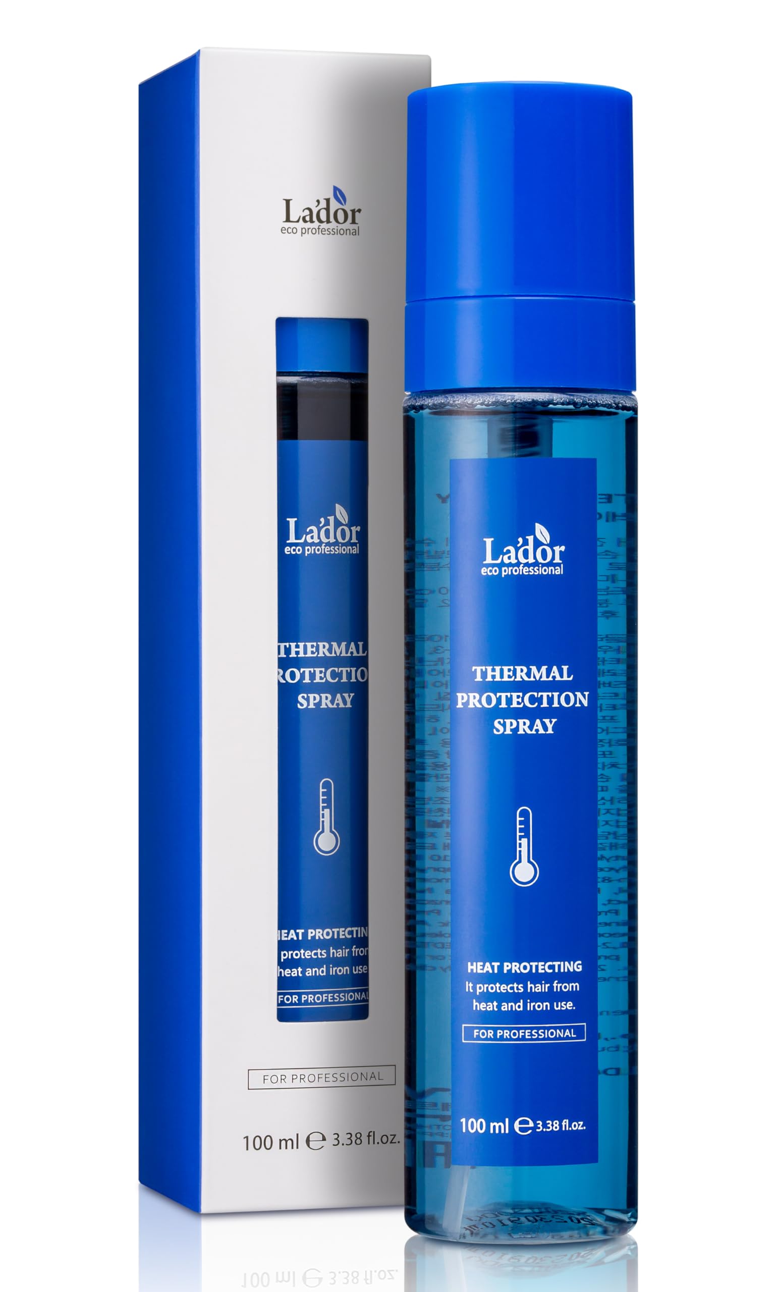 LA'DOR hair heat protectant spray bottle delivers instant gloss and frizz control during styling.