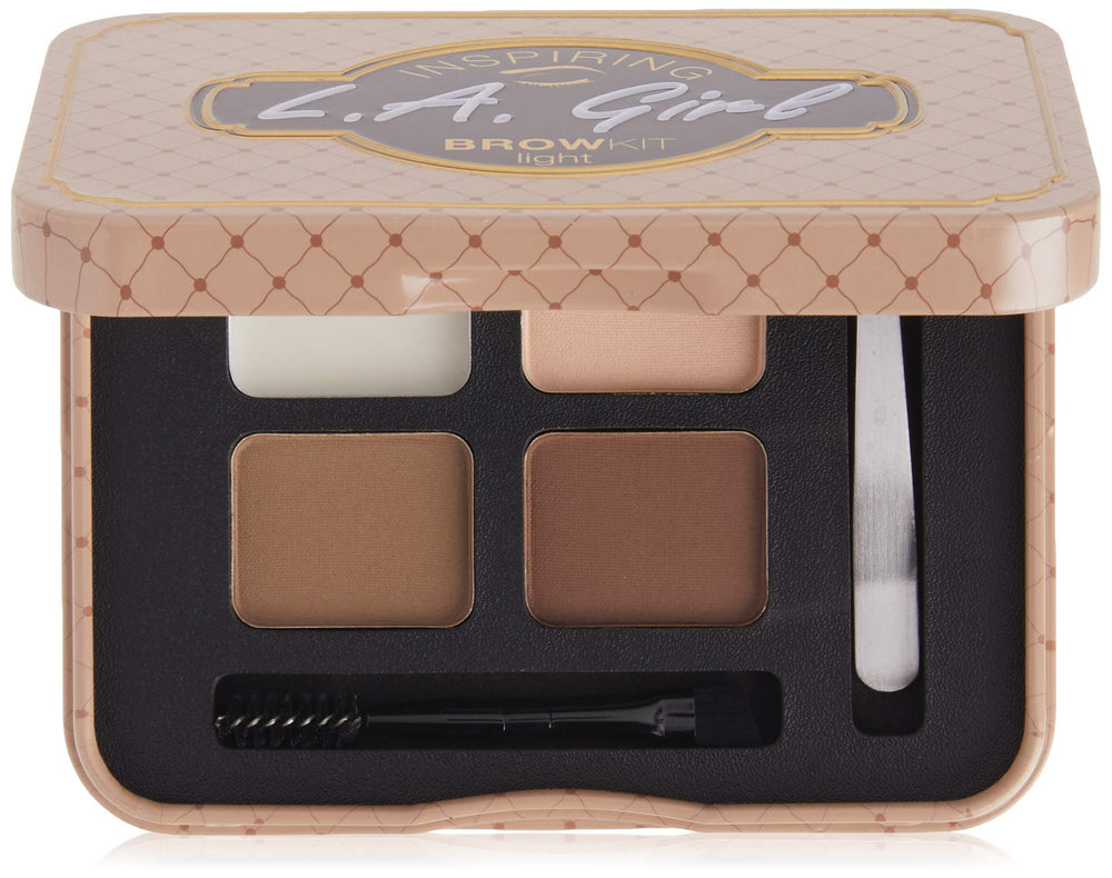 LA Girl Inspiring Brow Kit tin with mirror for precise on-the-go brow grooming.
