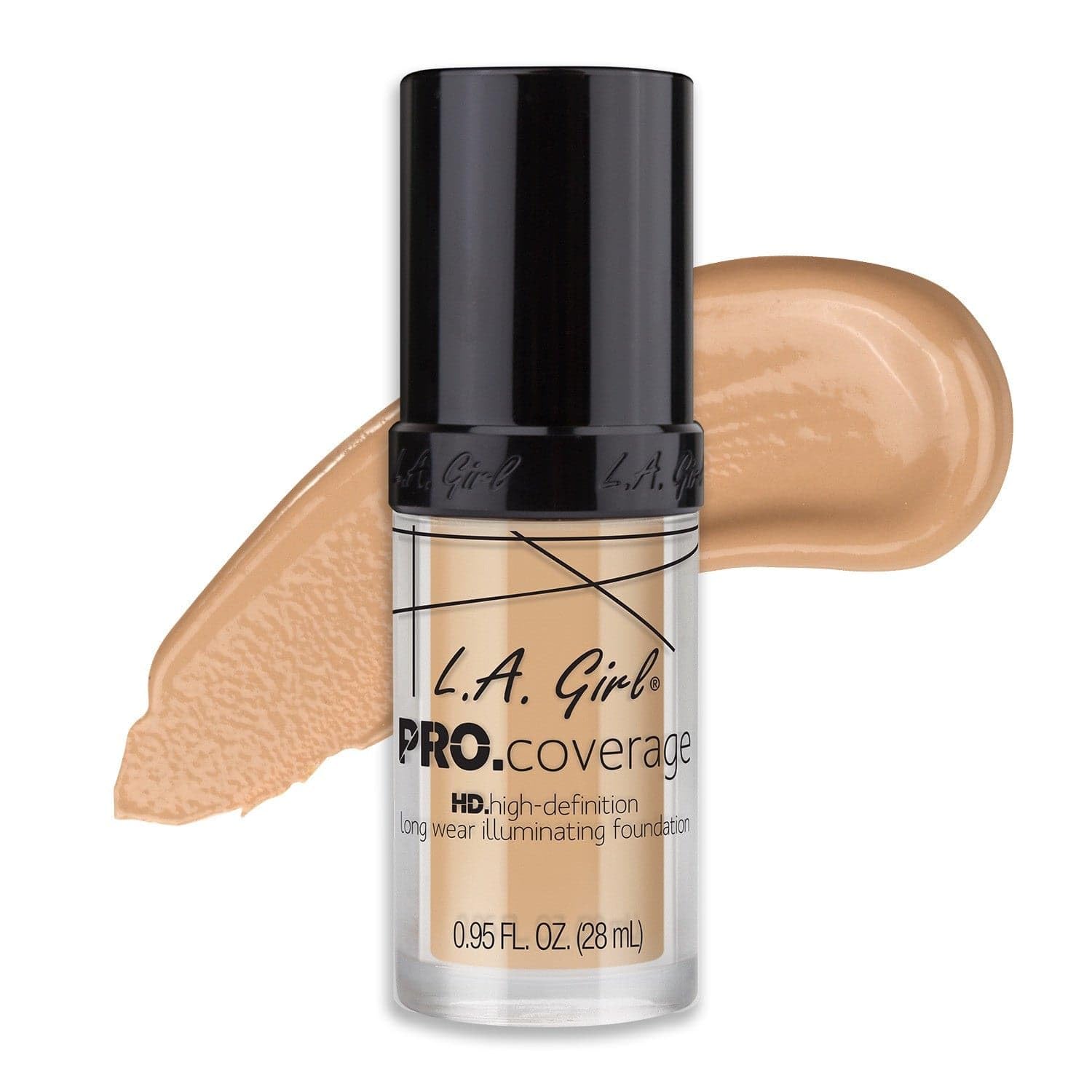 L.A. Girl Pro Coverage Liquid Foundation Fair bottle closeup with smooth texture.