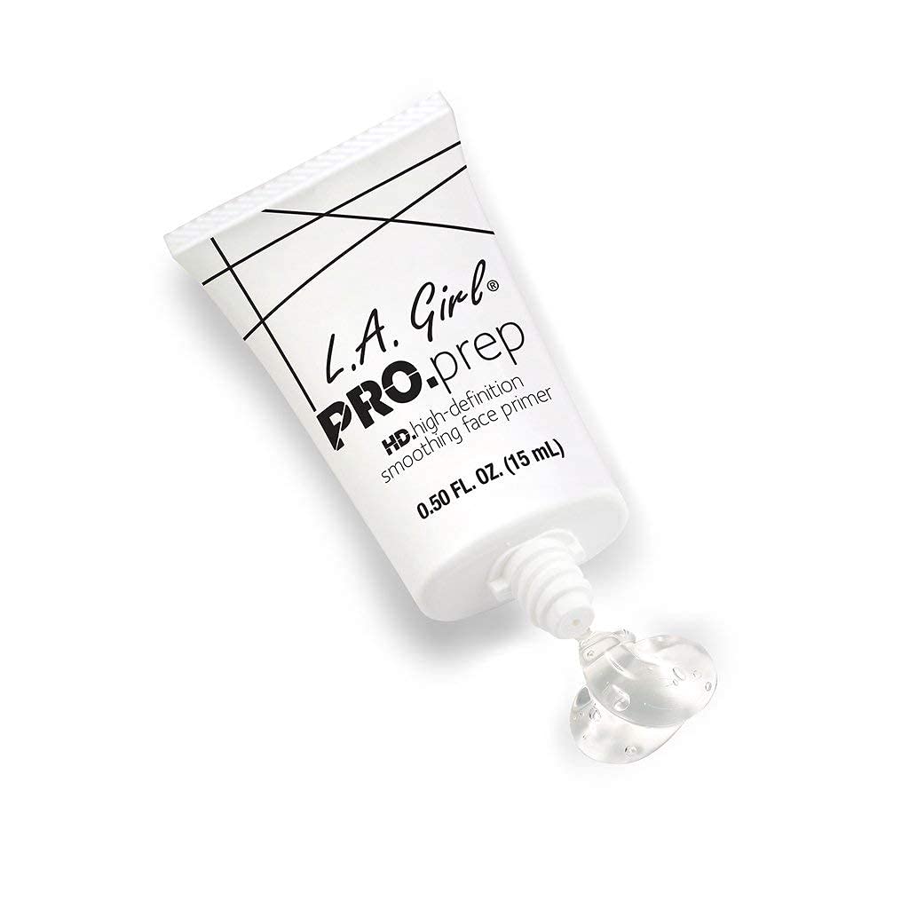 L.A. Girl smoothing primer close-up showing pores and fine lines blurring effect.