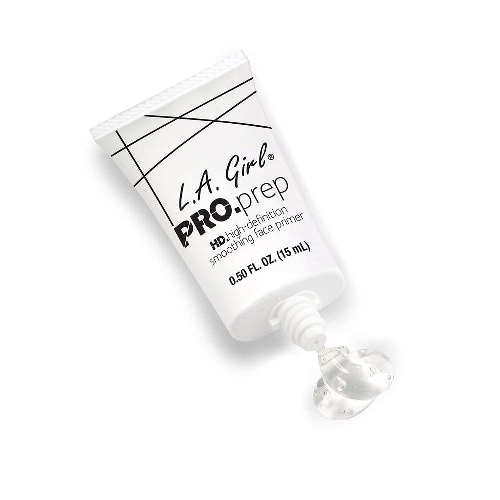 L.A. Girl smoothing primer close-up showing pores and fine lines blurring effect.