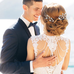 La Jolie Jasmin crystal rhinestone detail highlights sparkle for a romantic bridal look.
