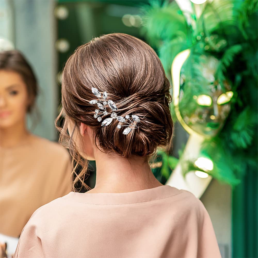 La Jolie Jasmin silver hair pin on bun demonstrates lightweight, elegant security during a ceremony.