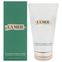 La Mer The Essence Foaming Cleanser bottle front shows rich foam for refreshed, soft skin.