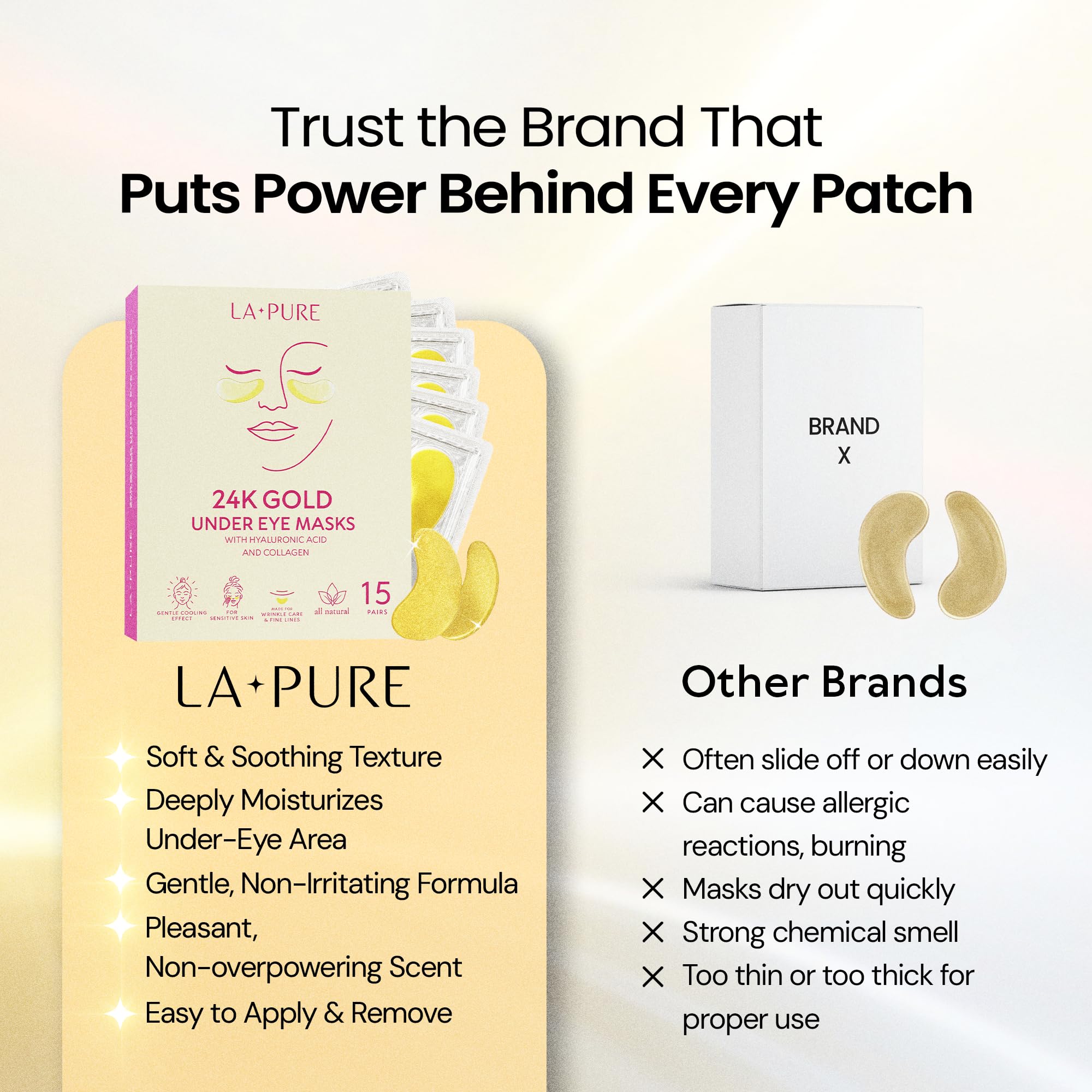 LA PURE 24k Gold Under Eye Patches with hyaluronic acid for hydration