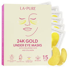 LA PURE 24k Gold Under Eye Patches pack closeup showing spa-like brightness