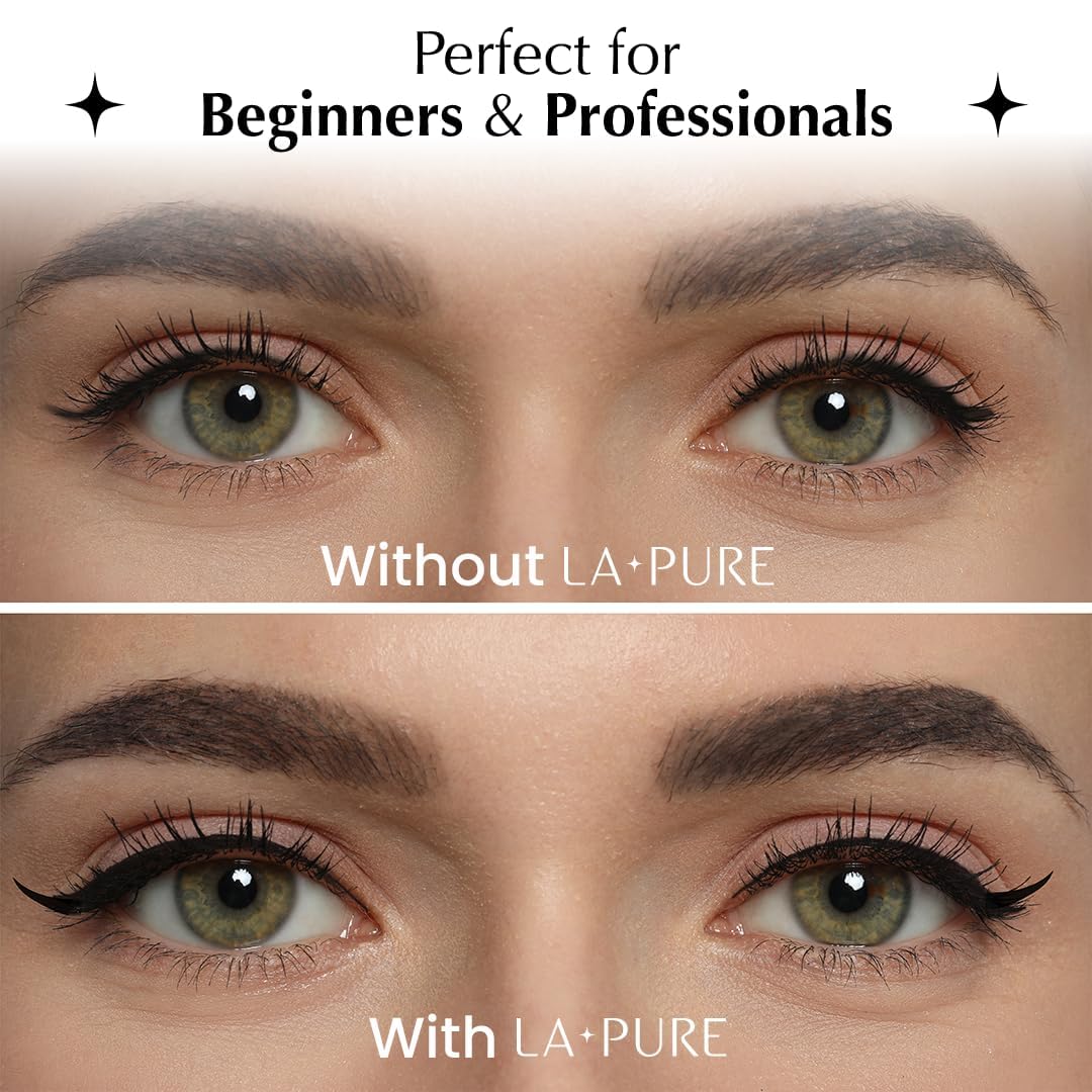LA PURE black eyeliner pen close-up emphasizes rich pigment and long wear.